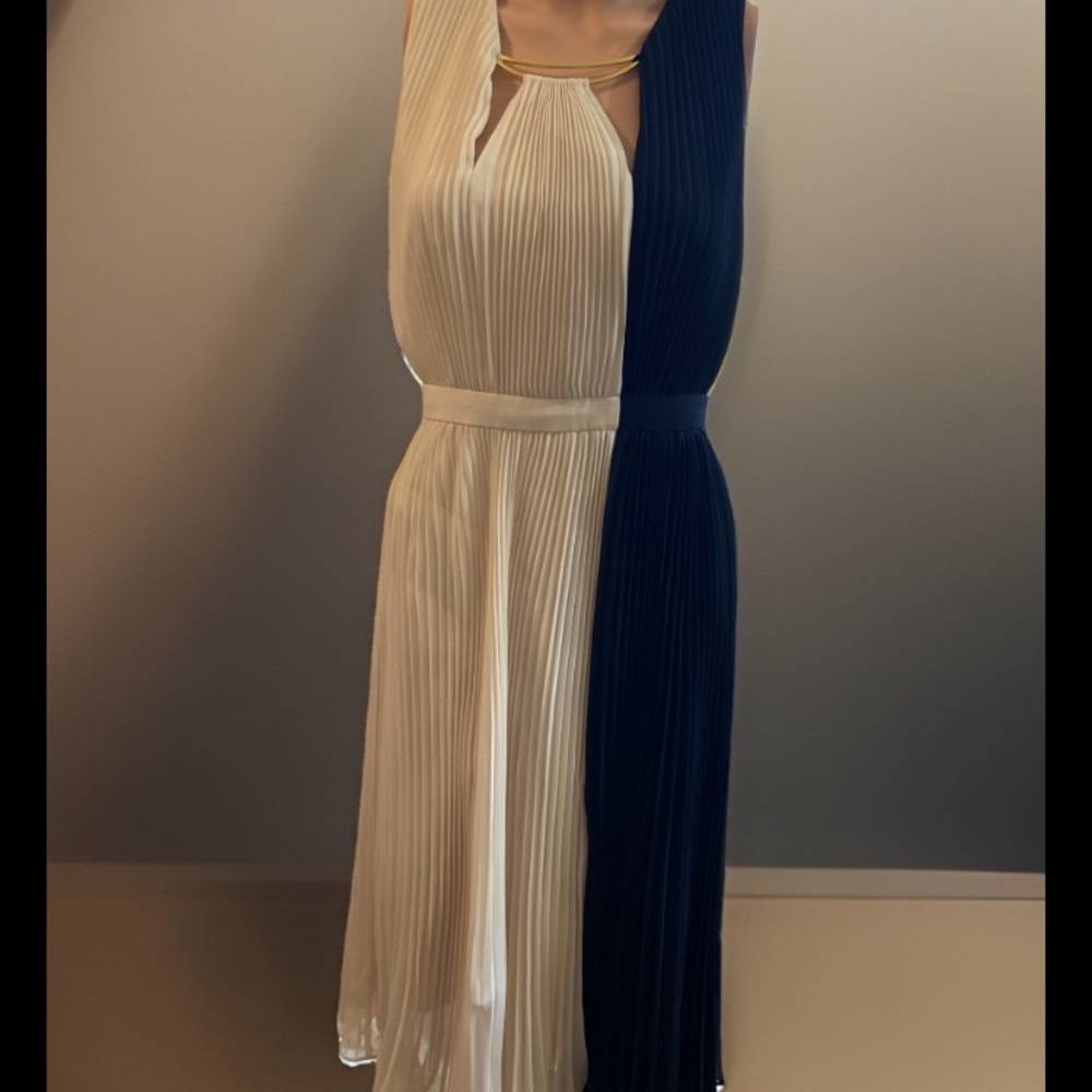 HALSTON Classy Black and Cream AccordIan Cockatiel Dress (Spot) Size 2